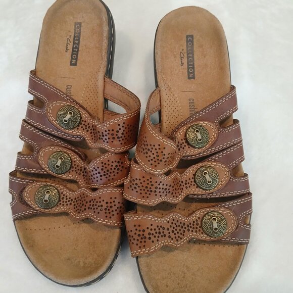 CLARKS COLLECTION LEATHER BROWN SANDALS - Picture 6 of 6